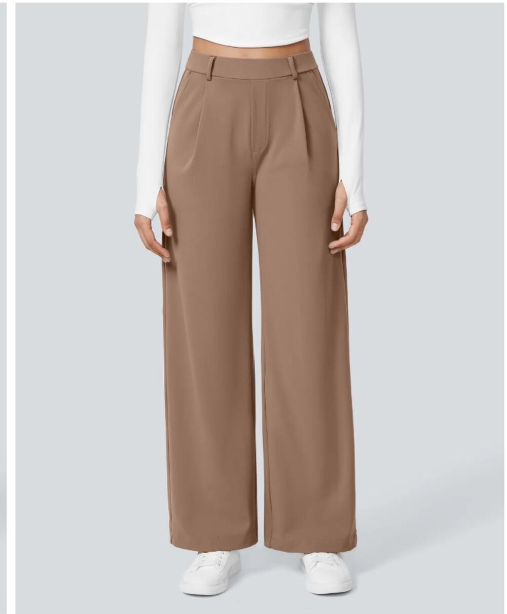 Halara NEW Flex DayStretch High Waisted Pocket Straight Leg Work Pants Burro M